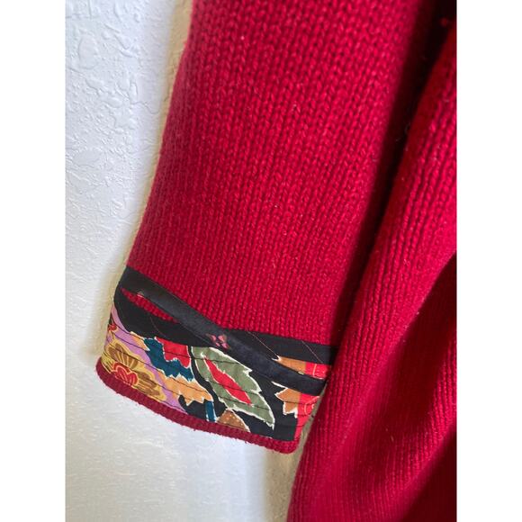 KOOS of Course! Red Open Cardigan Applique Sweater Silk Wool Sz 1X Asian Kimono - Picture 3 of 11